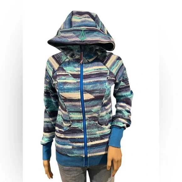 IVIVVA BY LULULEMON GIRLS FULL ZIP UP HOODIE JACKET BLUE PRINT Size 12 - Picture 2 of 14